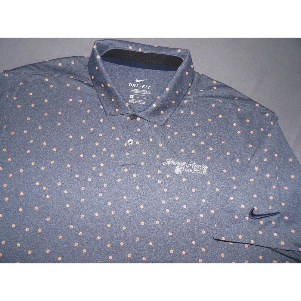 Nike‎ Dri-Fit Short Sleeved Blue Floral Stretch Polo Golf Shirt Men's XL